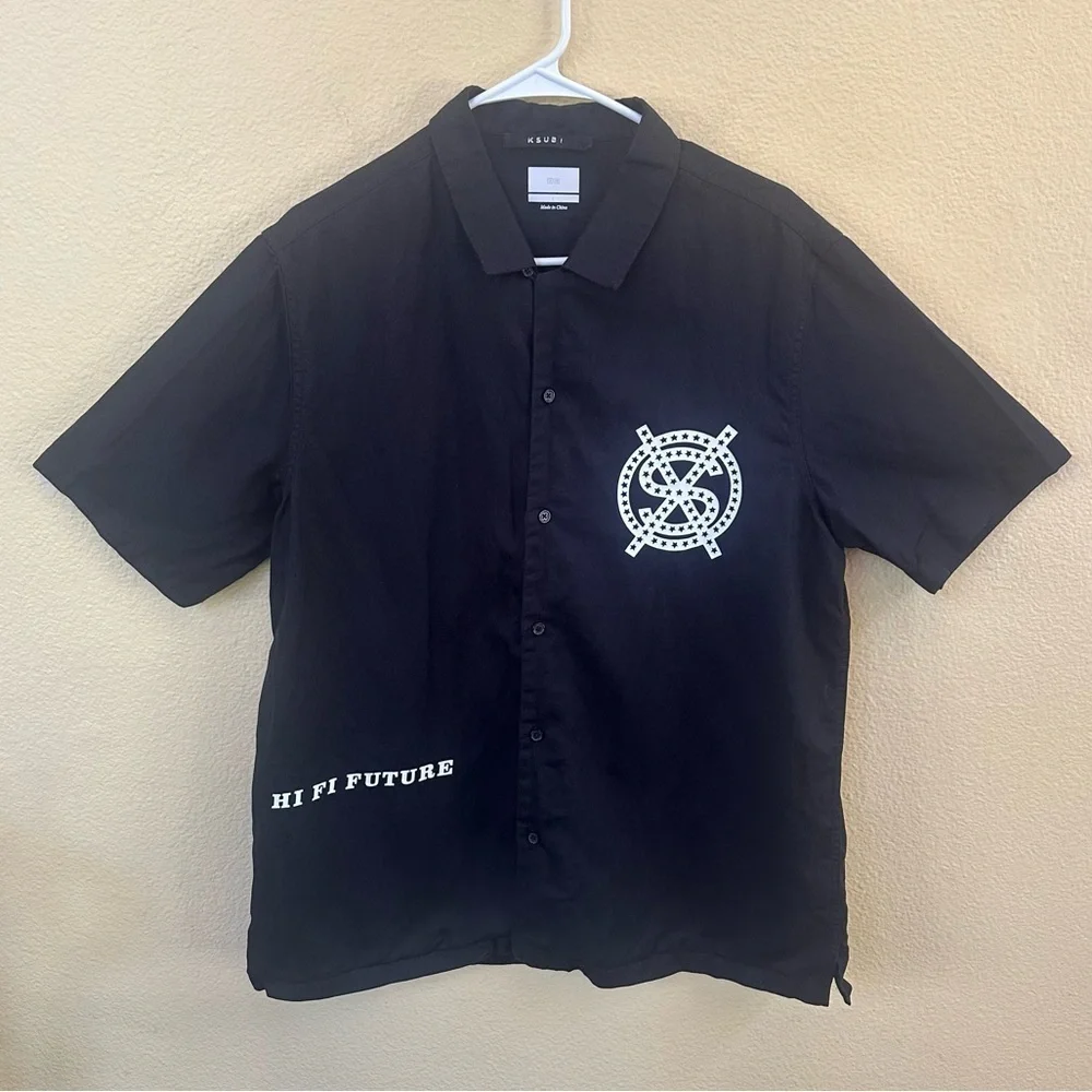 Ksubi Black “Dollar Star” Short Sleeve Button Up Shirt Size Large